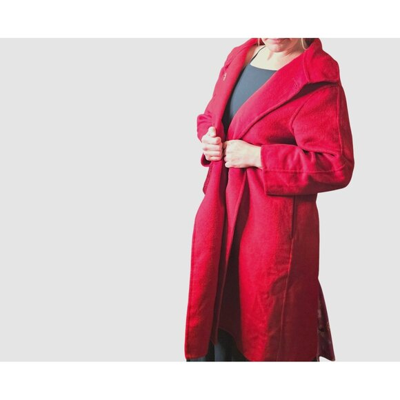 Vintage Oversized Long Wool Pea Coat Red - Picture 2 of 13